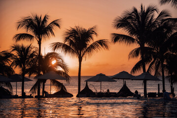 Colorful sunset on the picturesque island of Mauritius
