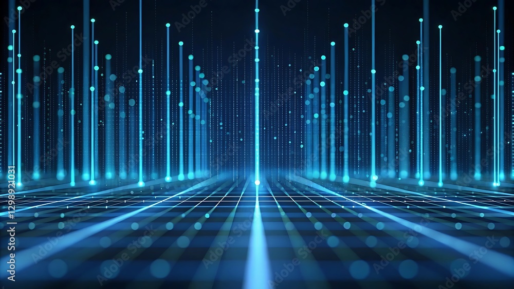 Fototapete Abstract digital data flow, glowing lines and particles.