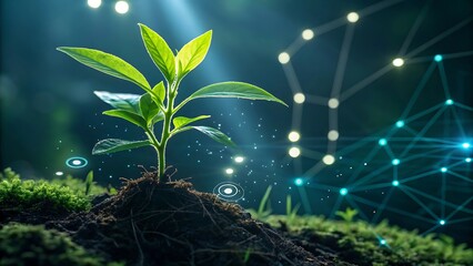 Futuristic Cannabis Plant Green Tech & Neon Lights Design