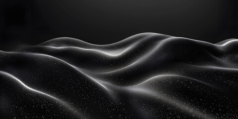 Obraz premium Abstract monochrome wavy background. 3d illustration with black waves and particles. soft lighting. wave on a black background. texture. wallpaper in calm tones. luxury elegant background