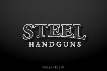 Obraz premium Steel handguns design with bold lettering and metallic texture in a flat vector illustration style, showcasing craftsmanship and strength