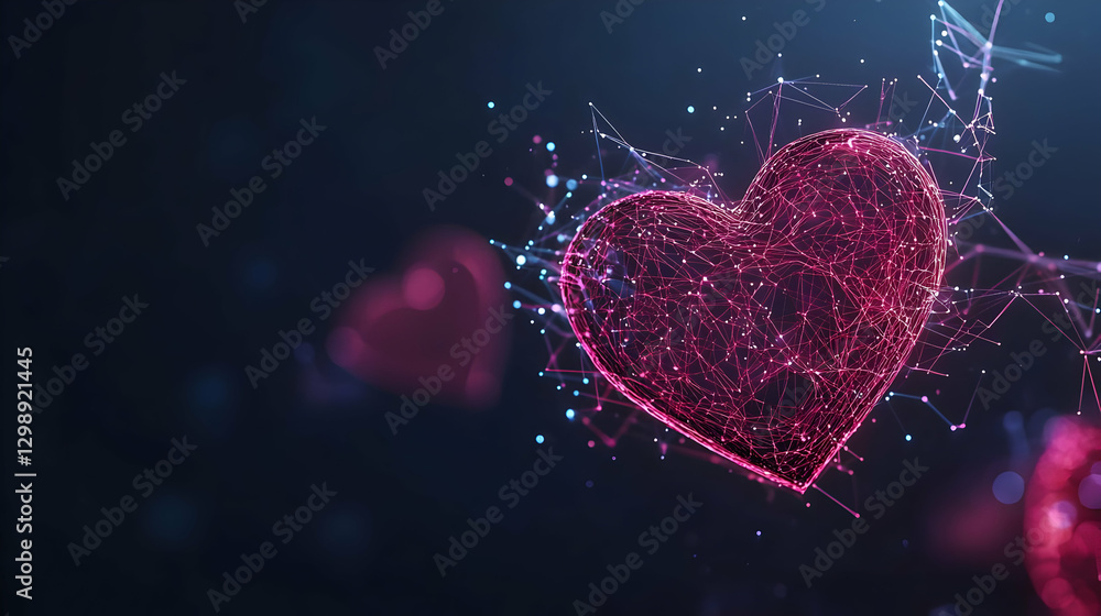 Aufkleber digital render of glowing heart shape with dots and lines against dark blue background