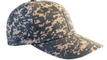 Camouflage pattern baseball cap isolated on transparent background