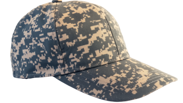 Camouflage pattern baseball cap isolated on transparent background
