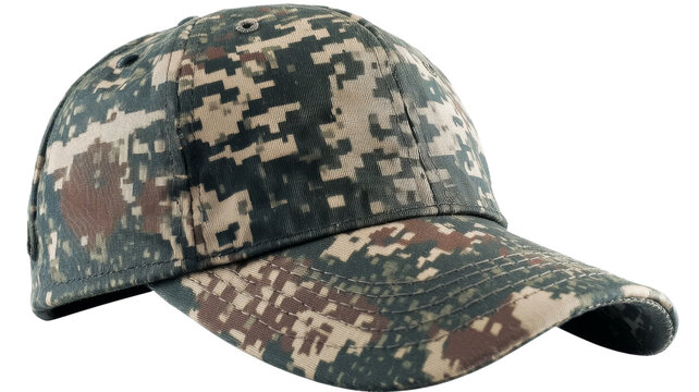 Camouflage pattern baseball cap isolated on transparent background