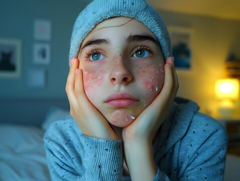 Teenager Applying Peroxide Cream on Acne Spots in Step by Step Skincare Tutorial