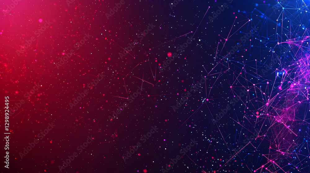 Poster abstract digital design with vibrant blue and red gradient background and particle effect