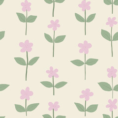 Simple floral blossom seamless pattern. Hand drawn organic illustration