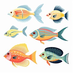 Fototapeta premium A Colorful Collection of Unique Fish Species Swimming Together in Clear Blue Waters.