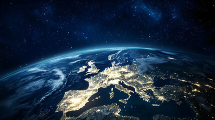 Obraz premium Illuminated Earth Globe Revealing City Lights In A Starry Space Background