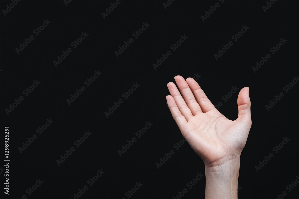 Aufkleber minimalistic stock photo of open palm raised against simple black background with dramatic lighting 