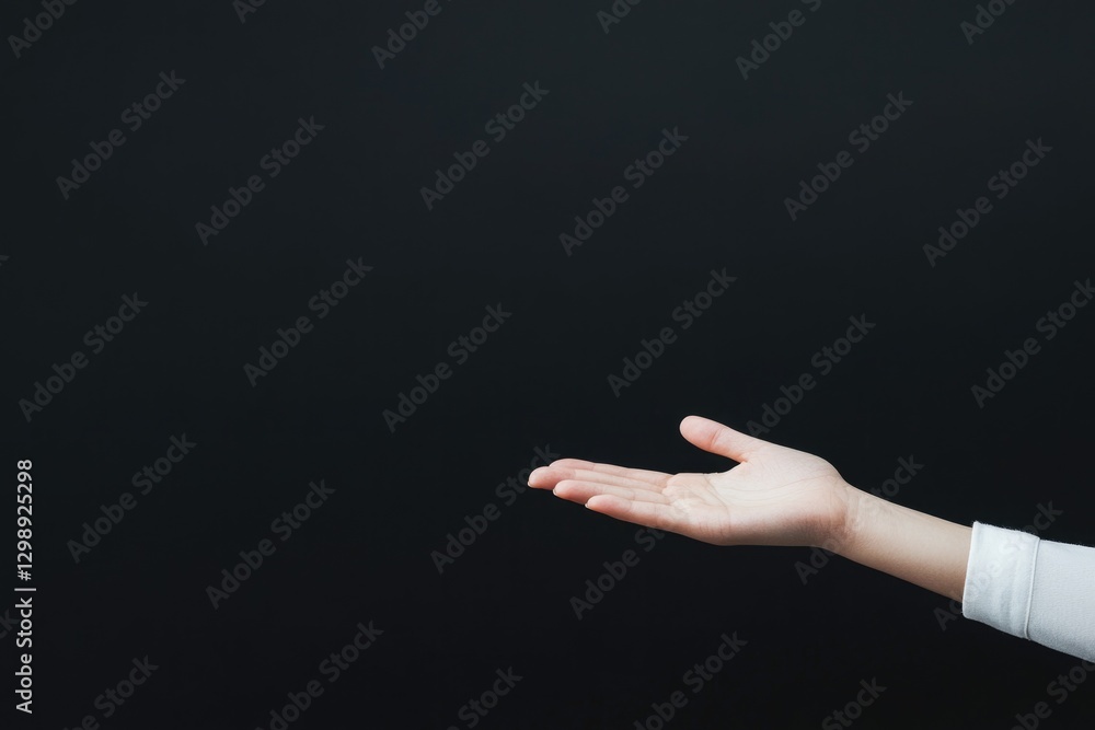Aufkleber minimalistic stock photo of open palm raised against simple black background with dramatic lighting 