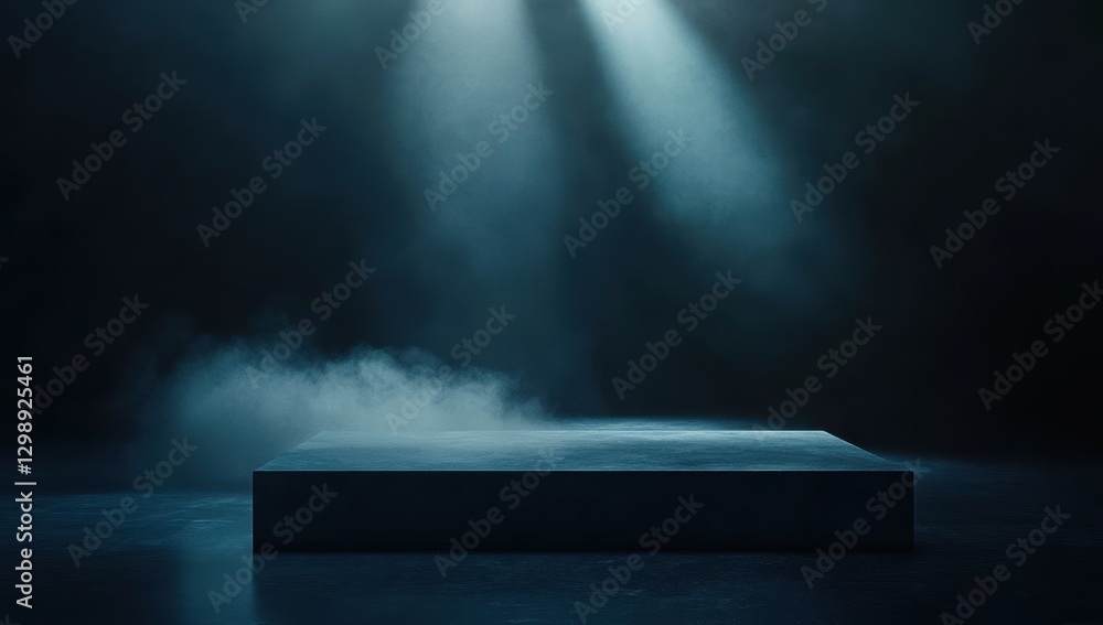 Poster dark atmospheric stage with fog and spotlight illuminate empty platform for performance or showcase 