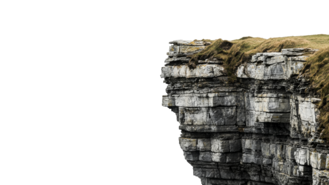 Steep cliff face with grass on transparent background, ideal for compositing