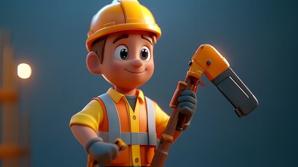 Construction worker character cartoon style studio setting playful concept