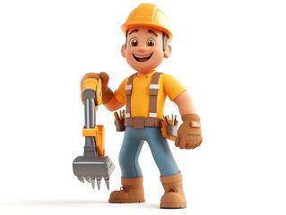 Construction worker character smiling cartoon style playful setting