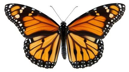 Fototapeta premium Colorful monarch butterfly with spread wings isolated on transparent background