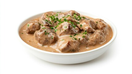 Creamy Beef Stew in White Bowl