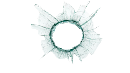 Broken glass with round hole on transparent background