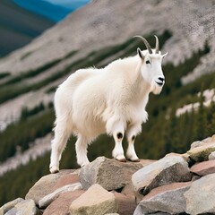 Fototapeta premium Mountain Goat on Rocky Ledge