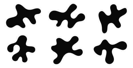 Black Ink Splashes, Blots. Abstract Shapes