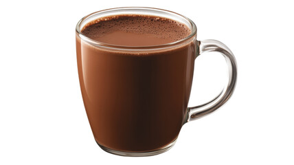 Hot chocolate drink in glass cup on transparent background