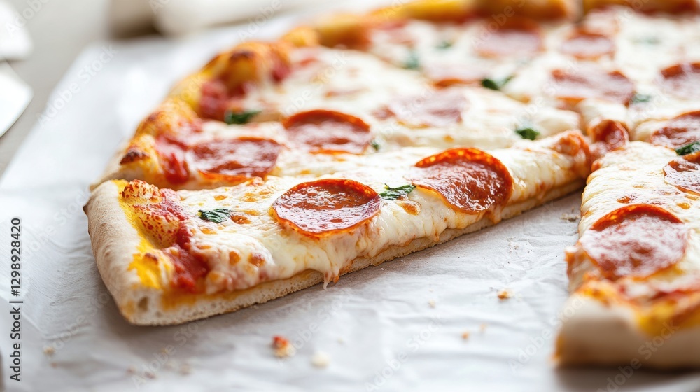 Poster pizza on a light background with a distinct texture.