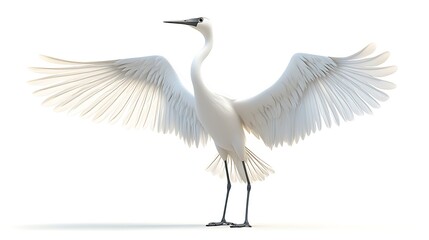 Majestic white egret spreading wings in natural habitat minimalist style