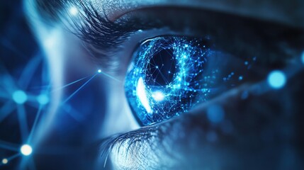 close-up of human eye with glowing digital connections, futuristic and technological