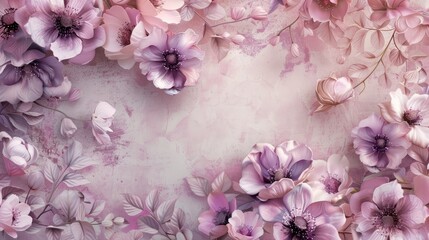 Elegant floral arrangement featuring soft pink and purple blooms on a delicate pastel background, perfect for design use