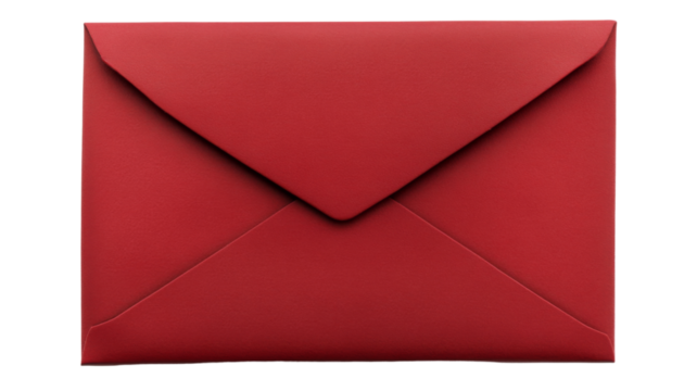 Red closed envelope on transparent background representing communication
