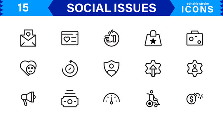 Social Issues Icon Set. High-Quality Vector Icons for Equality, Justice, Human Rights, and Community Awareness