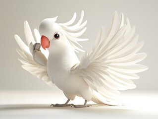 Fototapeta premium Graceful white bird displaying wings at home studio animated style