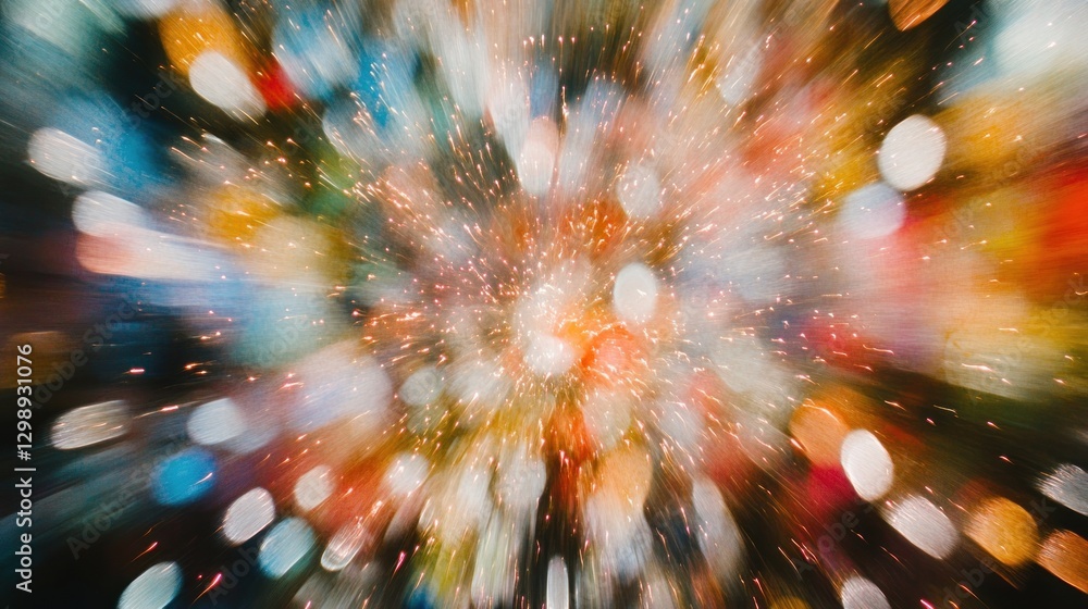 Poster abstract light burst with colorful bokeh and motion blur effect