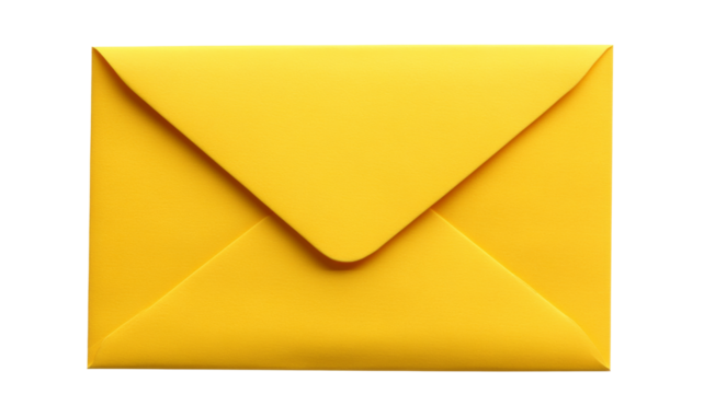 Closed yellow envelope on transparent background representing communication