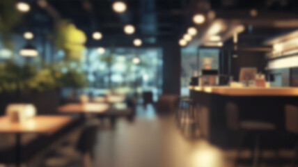 Blur coffee shop or cafe restaurant with abstract bokeh light image background. For create montage product display. 