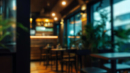Blur coffee shop or cafe restaurant with abstract bokeh light image background. For create montage product display. 