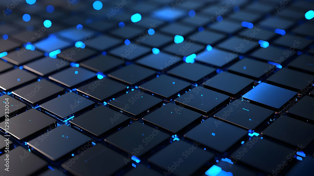 Aufkleber abstract blue illuminated grid surface of cubes displaying digital technology