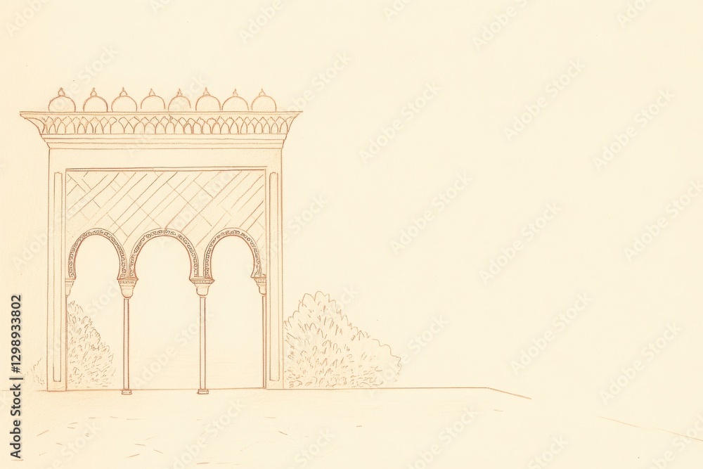 Aufkleber brown ink sketch of ornate archway architectural design and structure drawing with patterned details