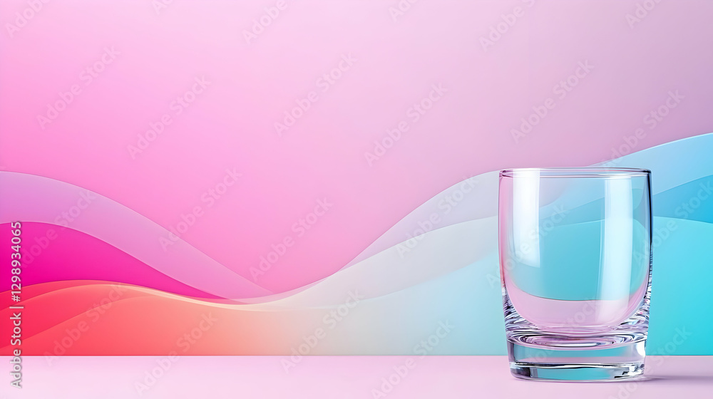 Aufkleber empty glass on pink surface with colorful gradient background in studio