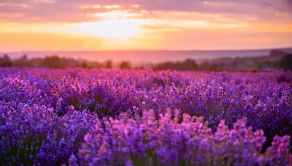 soft focus of lavender field at the colorful sunset in a warm summer day beautiful landscape of lavender field toned image