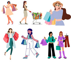 Shopping avatar set white background