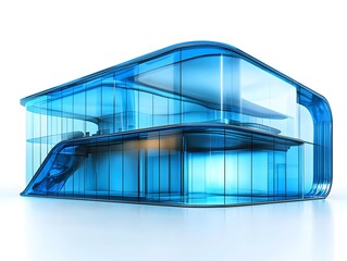 Fototapeta premium Futuristic High Tech Office Building with Transparent Glass and Geometric Architecture