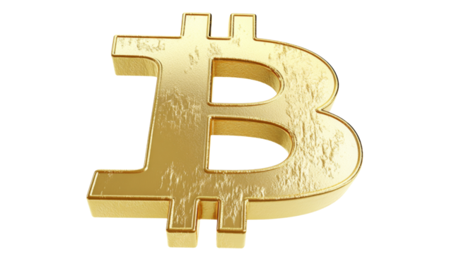 Golden bitcoin symbol rotating on transparent background representing cryptocurrency investment