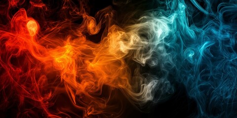 Fototapeta premium Vibrant smoke effects create ethereal shapes illuminated by soft gradients in a dark space for abstract background design