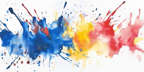 Fototapeta premium Vibrant watercolor splashes blend in bold colors creating an abstract background, ideal for artistic projects, designs, or creative expression