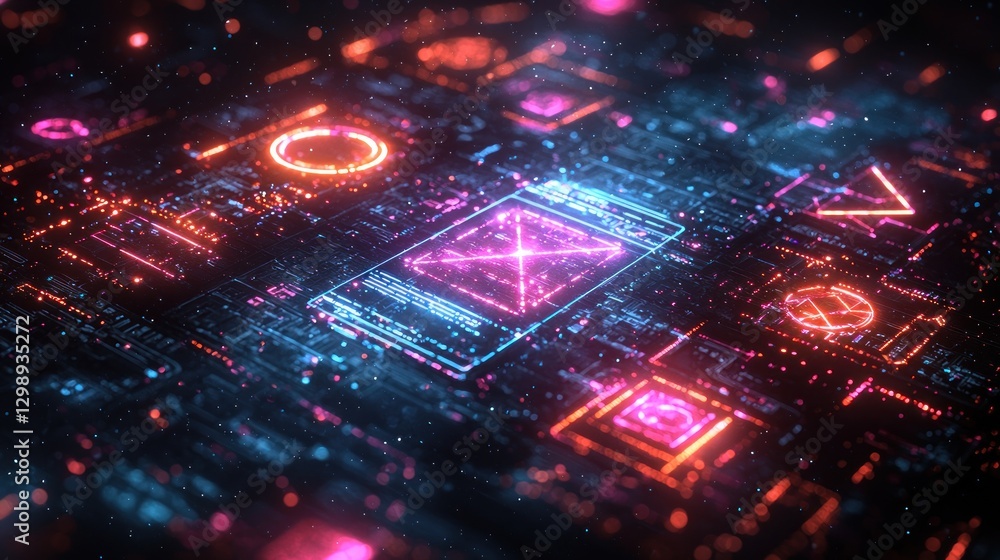 Poster abstract technology circuit board with glowing elements for modern design