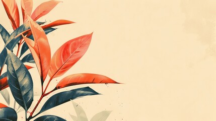 Vibrant foliage with red and green leaves against a soft beige background, creating a serene and calming atmosphere