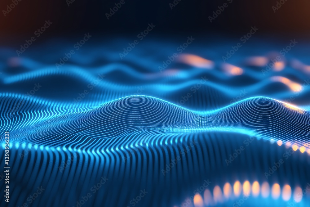 Aufkleber abstract blue wave pattern, digital data flow visualization