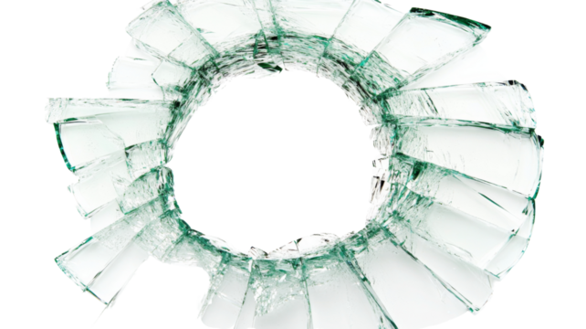 Broken glass forming a circle on transparent background